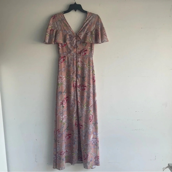 ASOS Peach Pretty Floral Print Ruffle Sleeve Maxi Dress Pink - 22253 - Picture 3 of 13